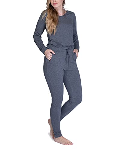 maluuna - Damen Jumpsuit mit Bündchen an Arm- und Beinabschluss und Kordelzug, Farbe:anthrazit-Melange, Größe:36-38 von maluuna