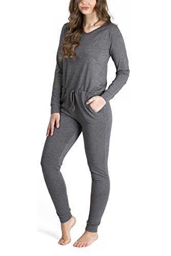 maluuna Damen Jumpsuit mit Bündchen an Arm- und Beinabschluss und Kordelzug, Farbe:anthrazit-melange, Größe:40-42 von maluuna