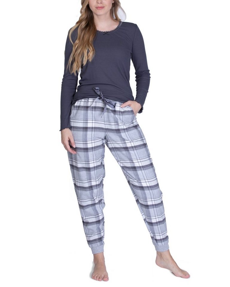 maluuna Pyjama Damen Schlafanzug mit Flanellhose und Bündchen von maluuna