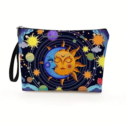 Kosmetiktasche Blauer Mond Schminktasche Tragbare Reise Kosmetiktasche Set,Klein Niedliche Vielseitige Geldbörse Klein, Kosmetiktasche Damen,Reißverschlusstasche Kosmetik Tasche von malxlaw