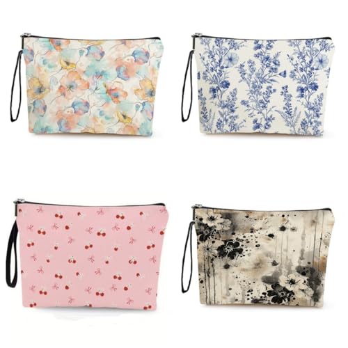 Kosmetiktasche Blume Schminktasche Tragbare Reise Kosmetiktasche Set,Klein Niedliche Vielseitige Geldbörse Klein, Kosmetiktasche Damen,Reißverschlusstasche Kosmetik Tasche von malxlaw
