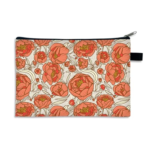 Kosmetiktasche Braune Blüten Schminktasche Tragbare Reise Kosmetiktasche Klein Niedliche Vielseitige Make Up Bag Kosmetiktasche Damen Reißverschlusstasche Schminktasche Klein Mädchen von malxlaw