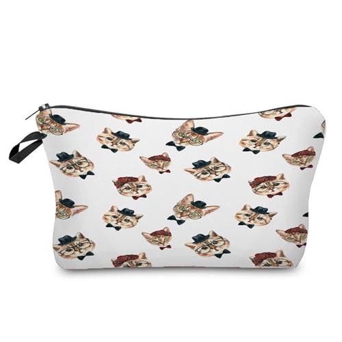 Kosmetiktasche Brille Katze Schminktasche Tragbare Reise Kosmetiktasche Set,Klein Niedliche Vielseitige Geldbörse Klein, Kosmetiktasche Damen,Reißverschlusstasche Kosmetik Tasche von malxlaw