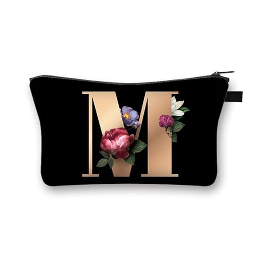 Kosmetiktasche Buchstabe M Schminktasche Tragbare Reise Kosmetiktasche Klein Niedliche Vielseitige Make Up Bag Kosmetiktasche Damen Reißverschlusstasche Schminktasche Klein Mädchen von malxlaw