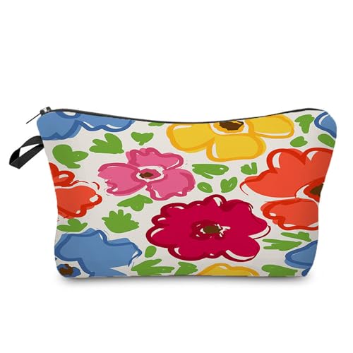 Kosmetiktasche Bunte Blumen Schminktasche Tragbare Reise Kosmetiktasche Set,Klein Niedliche Vielseitige Geldbörse Klein, Kosmetiktasche Damen,Reißverschlusstasche Kosmetik Tasche von malxlaw