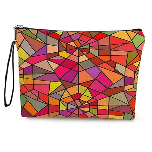 Kosmetiktasche Farbgeometrie Schminktasche Tragbare Reise Kosmetiktasche Set,Klein Niedliche Vielseitige Geldbörse Klein, Kosmetiktasche Damen,Reißverschlusstasche Kosmetik Tasche von malxlaw