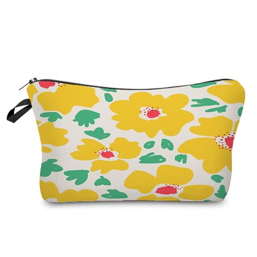 Kosmetiktasche Gelbe Blüten Schminktasche Tragbare Reise Kosmetiktasche Set,Klein Niedliche Vielseitige Geldbörse Klein, Kosmetiktasche Damen,Reißverschlusstasche Kosmetik Tasche von malxlaw
