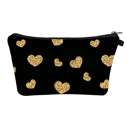 Kosmetiktasche Goldene Liebe Schminktasche Tragbare Reise Kosmetiktasche Klein Niedliche Vielseitige Make Up Bag Kosmetiktasche Damen Reißverschlusstasche Schminktasche Klein Mädchen von malxlaw