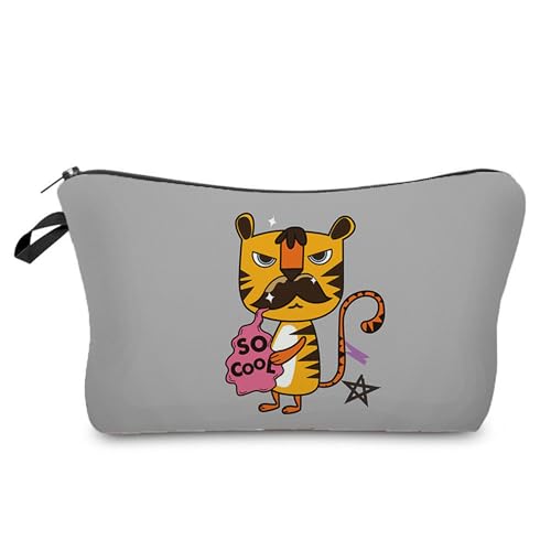 Kosmetiktasche Grauer Tiger Schminktasche Tragbare Reise Kosmetiktasche Set,Klein Niedliche Vielseitige Geldbörse Klein, Kosmetiktasche Damen,Reißverschlusstasche Kosmetik Tasche von malxlaw