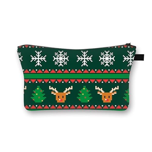 Kosmetiktasche Grüne Weihnachten Schminktasche Tragbare Reise Kosmetiktasche Klein Niedliche Vielseitige Make Up Bag Kosmetiktasche Damen Reißverschlusstasche Schminktasche Klein Mädchen von malxlaw