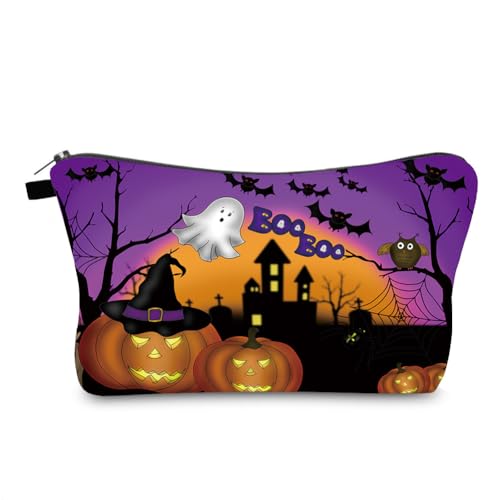 Kosmetiktasche Halloween Schminktasche Tragbare Reise Kosmetiktasche Klein Niedliche Vielseitige Make Up Bag Kosmetiktasche Damen Reißverschlusstasche Schminktasche Klein Mädchen von malxlaw