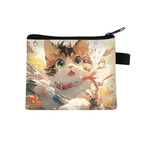 Kosmetiktasche Katze Und Fisch Schminktasche Tragbare Reise Kosmetiktasche Klein Niedliche Vielseitige Make Up Bag Kosmetiktasche Damen Reißverschlusstasche Schminktasche Klein Mädchen von malxlaw