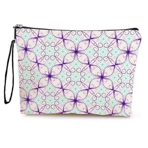 Kosmetiktasche Lila Blumen Schminktasche Tragbare Reise Kosmetiktasche Set,Klein Niedliche Vielseitige Geldbörse Klein, Kosmetiktasche Damen,Reißverschlusstasche Kosmetik Tasche von malxlaw