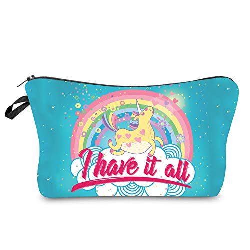 Kosmetiktasche Regenbogen Einhorn Schminktasche Tragbare Reise Kosmetiktasche Klein Niedliche Vielseitige Make Up Bag Kosmetiktasche Damen Reißverschlusstasche Schminktasche Klein Mädchen von malxlaw