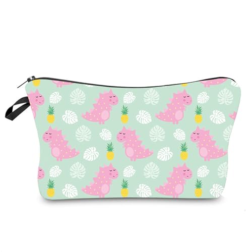 Kosmetiktasche Rosa Dinosaurier Schminktasche Tragbare Reise Kosmetiktasche Set,Klein Niedliche Vielseitige Geldbörse Klein, Kosmetiktasche Damen,Reißverschlusstasche Kosmetik Tasche von malxlaw