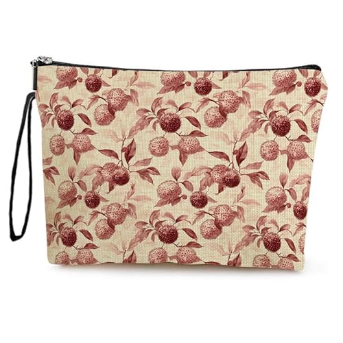 Kosmetiktasche Rosa Früchte Schminktasche Tragbare Reise Kosmetiktasche Set,Klein Niedliche Vielseitige Geldbörse Klein, Kosmetiktasche Damen,Reißverschlusstasche Kosmetik Tasche von malxlaw