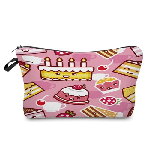 Kosmetiktasche Rosa Kuchen Schminktasche Tragbare Reise Kosmetiktasche Set,Klein Niedliche Vielseitige Geldbörse Klein, Kosmetiktasche Damen,Reißverschlusstasche Kosmetik Tasche von malxlaw