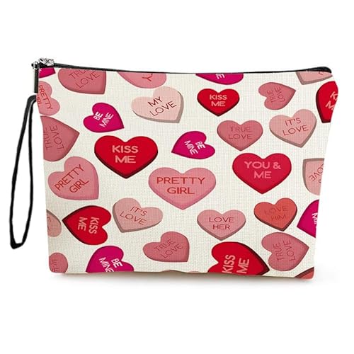 Kosmetiktasche Rosa Liebe Schminktasche Tragbare Reise Kosmetiktasche Set,Klein Niedliche Vielseitige Geldbörse Klein, Kosmetiktasche Damen,Reißverschlusstasche Kosmetik Tasche von malxlaw