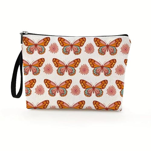 Kosmetiktasche Rosa Schmetterlinge Schminktasche Tragbare Reise Kosmetiktasche Set,Klein Niedliche Vielseitige Geldbörse Klein, Kosmetiktasche Damen,Reißverschlusstasche Kosmetik Tasche von malxlaw