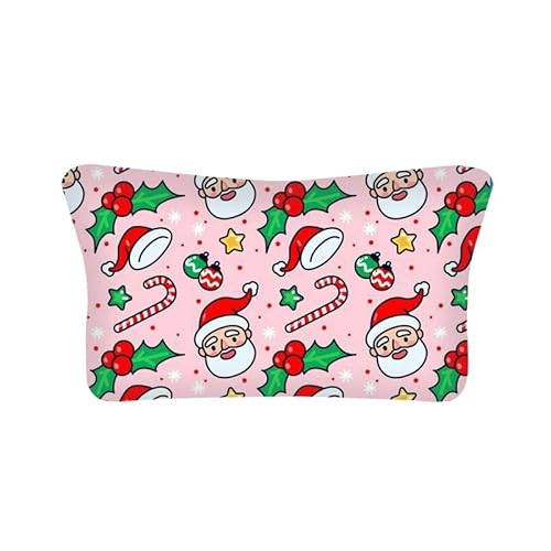 Kosmetiktasche Rosa Weihnachten Schminktasche Tragbare Reise Kosmetiktasche Set,Klein Niedliche Vielseitige Geldbörse Klein, Kosmetiktasche Damen,Reißverschlusstasche Kosmetik Tasche von malxlaw