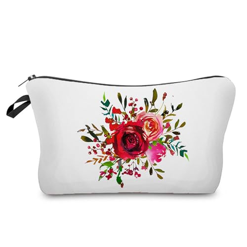 Kosmetiktasche Rote Blütenblätter Schminktasche Tragbare Reise Kosmetiktasche Set,Klein Niedliche Vielseitige Geldbörse Klein, Kosmetiktasche Damen,Reißverschlusstasche Kosmetik Tasche von malxlaw