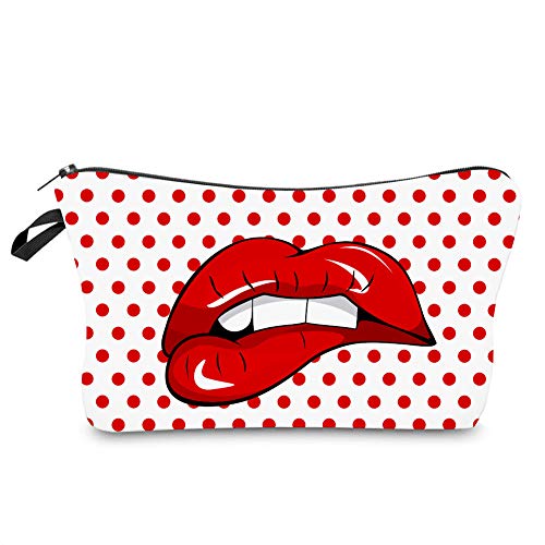 Kosmetiktasche Rote Lippen Schminktasche Tragbare Reise Kosmetiktasche Klein Niedliche Vielseitige Make Up Bag Kosmetiktasche Damen Reißverschlusstasche Schminktasche Klein Mädchen von malxlaw