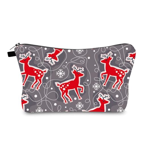 Kosmetiktasche Rote Weihnachten Schminktasche Tragbare Reise Kosmetiktasche Klein Niedliche Vielseitige Make Up Bag Kosmetiktasche Damen Reißverschlusstasche Schminktasche Klein Mädchen von malxlaw