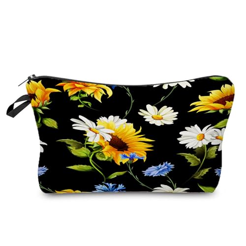 Kosmetiktasche Schwarze Blütenblätter Schminktasche Tragbare Reise Kosmetiktasche Set,Klein Niedliche Vielseitige Geldbörse Klein, Kosmetiktasche Damen,Reißverschlusstasche Kosmetik Tasche von malxlaw