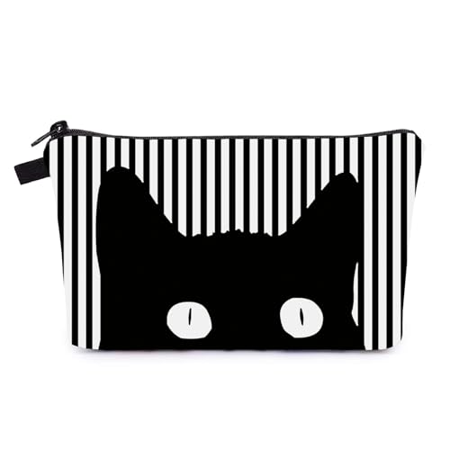 Kosmetiktasche Schwarze Katze Schminktasche Tragbare Reise Kosmetiktasche Klein Niedliche Vielseitige Make Up Bag Kosmetiktasche Damen Reißverschlusstasche Schminktasche Klein Mädchen von malxlaw