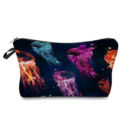 Kosmetiktasche Schwarze Quallen Schminktasche Tragbare Reise Kosmetiktasche Set,Klein Niedliche Vielseitige Geldbörse Klein, Kosmetiktasche Damen,Reißverschlusstasche Kosmetik Tasche von malxlaw