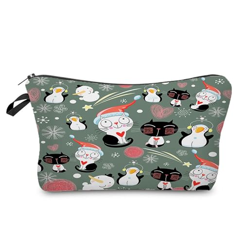 Kosmetiktasche Weihnachtskatze Schminktasche Tragbare Reise Kosmetiktasche Set,Klein Niedliche Vielseitige Geldbörse Klein, Kosmetiktasche Damen,Reißverschlusstasche Kosmetik Tasche von malxlaw