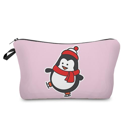 Kosmetiktasche Weihnachtspinguin Schminktasche Tragbare Reise Kosmetiktasche Set,Klein Niedliche Vielseitige Geldbörse Klein, Kosmetiktasche Damen,Reißverschlusstasche Kosmetik Tasche von malxlaw