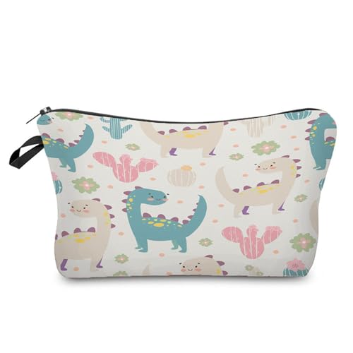 Kosmetiktasche Weiße Dinosaurier Schminktasche Tragbare Reise Kosmetiktasche Set,Klein Niedliche Vielseitige Geldbörse Klein, Kosmetiktasche Damen,Reißverschlusstasche Kosmetik Tasche von malxlaw