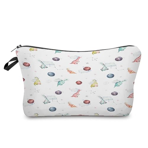 Kosmetiktasche Weiße Dinosaurier Schminktasche Tragbare Reise Kosmetiktasche Set,Klein Niedliche Vielseitige Geldbörse Klein, Kosmetiktasche Damen,Reißverschlusstasche Kosmetik Tasche von malxlaw