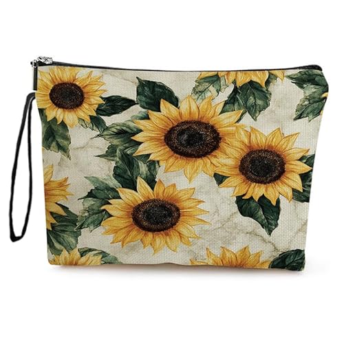 Kosmetiktasche Weiße Sonnenblumen Schminktasche Tragbare Reise Kosmetiktasche Set,Klein Niedliche Vielseitige Geldbörse Klein, Kosmetiktasche Damen,Reißverschlusstasche Kosmetik Tasche von malxlaw
