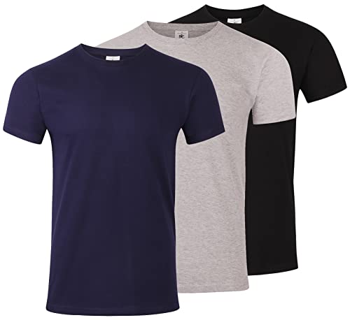 3-er Pack T-Shirts für Herren in Basic Farben mit guter Passform. Navy Grau Schwarz 2XL von mama band