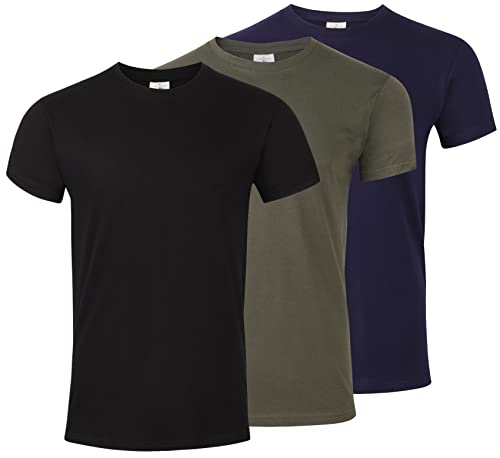 3-er Pack T-Shirts für Herren in Basic Farben mit guter Passform. Schwarz Khaki Dunkelblau XL von mama band