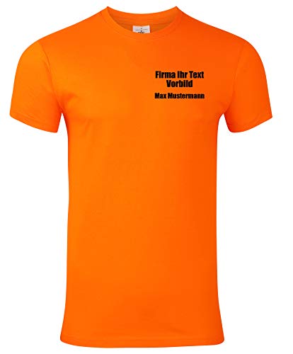 Arbeitsshirts mit Logo. T-Shirt mit Firmenlogo auf der Brust. Gestalte Deine eigene Arbeitskleidung mit Brustlogo oder als Werbeartikel. Orange L von mama band