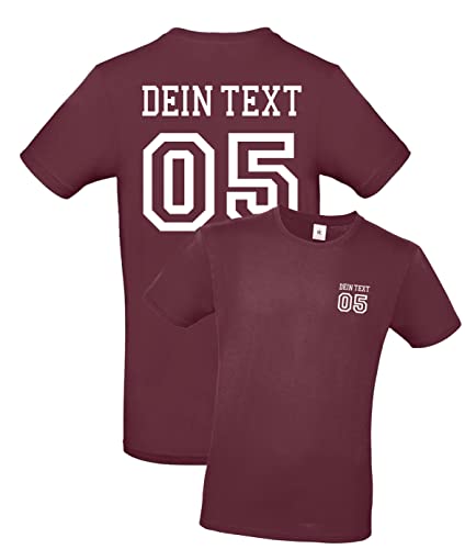 Herren T-Shirt mit Wunschname und Zahl Bedrucken. T-Shirt selber gestalten. T-Shirt Druck. T-Shirt mit Wunschtext. T Shirts sind Ökotex-100 Zertifiziert. Burgunder 2XL von mama band