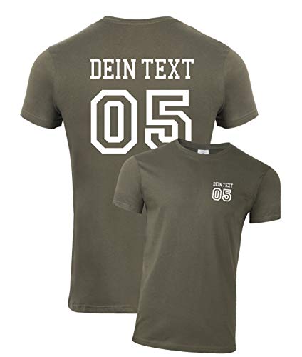 Herren T-Shirt mit Wunschname und Zahl Bedrucken. T-Shirt selber gestalten. T-Shirt Druck. T-Shirt mit Wunschtext. T Shirts sind Ökotex-100 Zertifiziert. - Oliv S von mama band