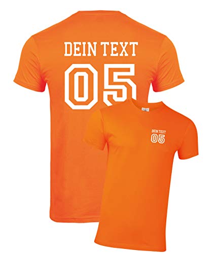 Herren T-Shirt Mit Wunschname und Zahl Bedrucken - Selbst Gestalten Mit Wunschtext - Ökotex-100 Zertifiziert - Orange L von mama band