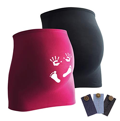 Mamaband Schwangerschaft Bauchband für die Babykugel im Doppelpack 1xUni 1xPrint – Rückenwärmer und Shirtverlängerung für Schwangere – Elastische Umstandsmode Magenta 42-48 von mama band