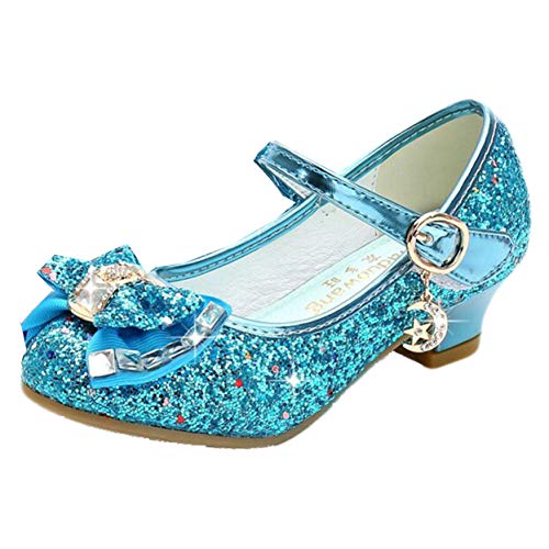 mama stadt Prinzessin Schuhe Mädchen Glitzer Schuhe Kinder Stöckelschuhe Mädchen Pailletten Prinzessin Cosplay Schuhe Partys Hochzeiten Klett Sandalen Elegante Mädchen Schuhe mit Absatz, Blau/ 31 von mama stadt