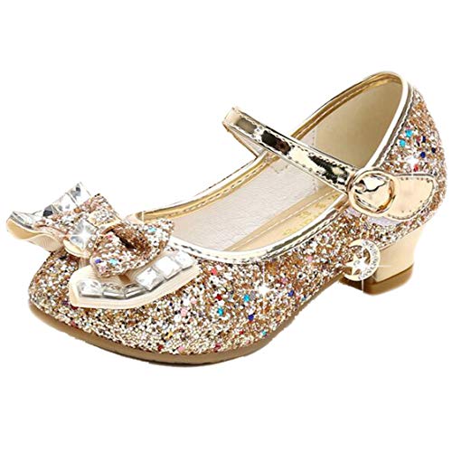 mama stadt Prinzessin Schuhe Mädchen Glitzer Schuhe Kinder Stöckelschuhe Mädchen Pailletten Prinzessin Cosplay Schuhe Partys Hochzeiten Klett Sandalen Elegante Mädchen Schuhe mit Absatz, Golden/ 27 von mama stadt