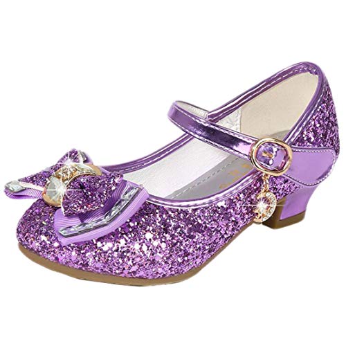 mama stadt Prinzessin Schuhe Mädchen Glitzer Schuhe Kinder Stöckelschuhe Mädchen Pailletten Prinzessin Cosplay Schuhe Partys Hochzeiten Klett Sandalen Elegante Mädchen Schuhe mit Absatz, Lila/ 30 von mama stadt