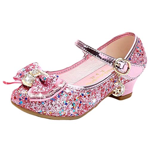 mama stadt Prinzessin Schuhe Mädchen Glitzer Schuhe Kinder Stöckelschuhe Pailletten Cosplay Schuhe Partys Hochzeiten Klett Sandalen Elegante Mädchen Schuhe mit Absatz, Rosa/ 29 von mama stadt