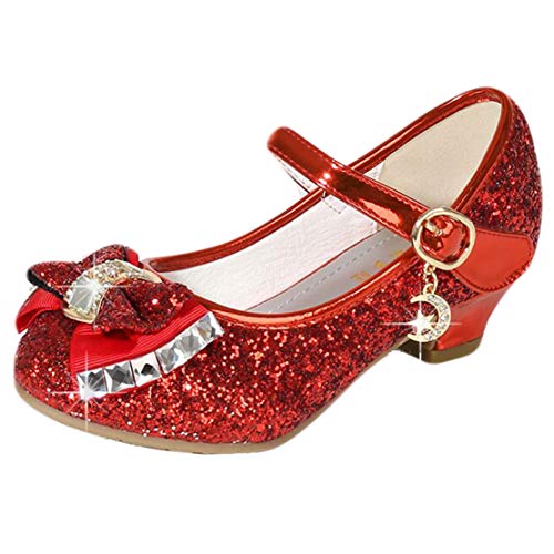 mama stadt Prinzessin Schuhe Mädchen Glitzer Schuhe Kinder Stöckelschuhe Mädchen Pailletten Prinzessin Cosplay Schuhe Partys Hochzeiten Klett Sandalen Elegante Mädchen Schuhe mit Absatz, Rot/ 26 von mama stadt