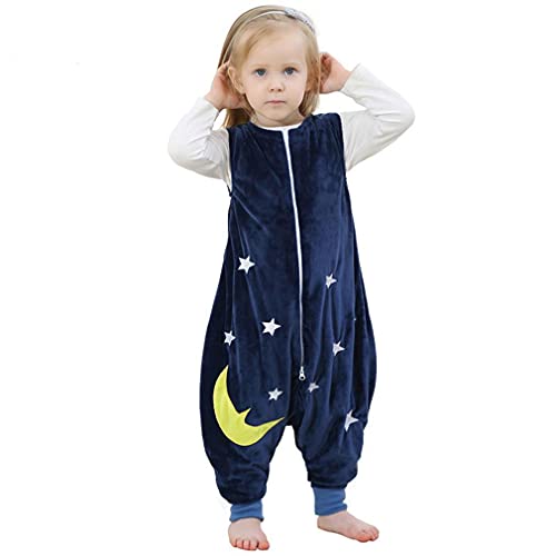 mama stadt Baby Tier Schlafsack mit Füßen, Ärmelloser Unisex Kinderschlafsack Schlafstrampler Flanell 4 Jahreszeiten Schlafanzug für 1-2 Jahre, Blaue Sterne von mama stadt