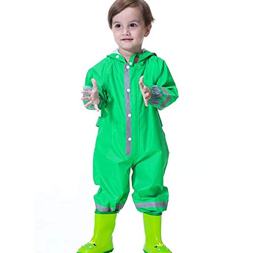 mama stadt Kinder Regenoverall Jungen Mädchen Regenanzug Reflektierender Regenmantel 100% Wasserdicht Regenfest Regenjacke Regen Overall, Frosch Grün/M (4-6 Jahre) von mama stadt