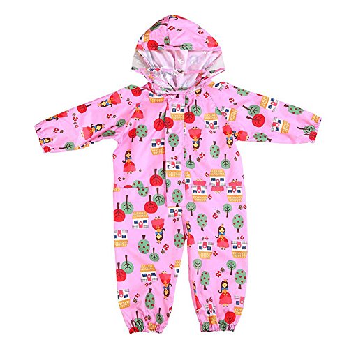 mama stadt Regen Overall Kinder Unisex 100% Wasserdichter Regenanzug Kinder Regenoverall Jungen Mädchen Leichter Regenmantel, Rosa/M(3-5 Jahre) von mama stadt